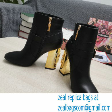 Dolce  &  Gabbana Heel 10.5cm Leather Ankle Boots Black with DG Karol Heel and Buckle 2021